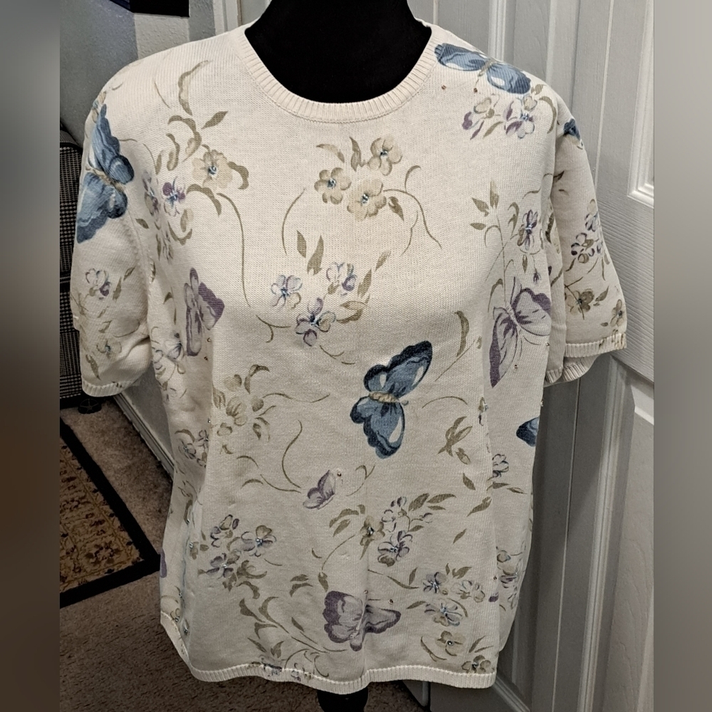 Alfred Dunner Floral Beaded Sweater  Size see measurements